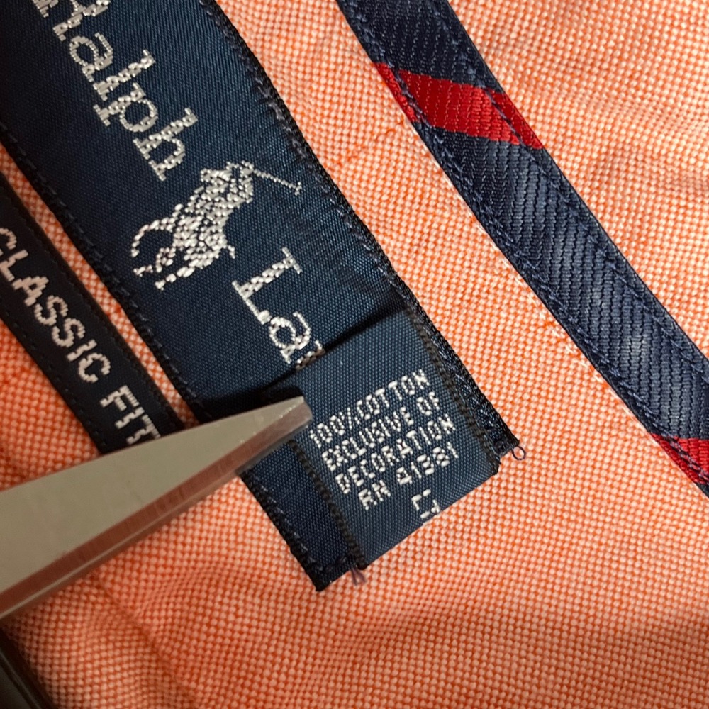 Ralph Lauren Mens XXL Classic Fit Oxford Shirt Peach Orange Cotton Button Down - Picture 6 of 7